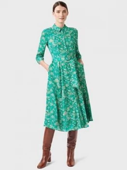 Image of HOBBS Printed Shirt Dress - Green/Multi, Green, Size 6, Women