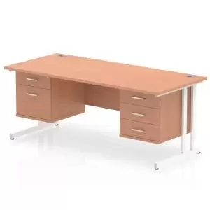 Image of Impulse 1600 Rectangle White Cant Leg Desk Beech 1 x 2 Drawer 1 x 3