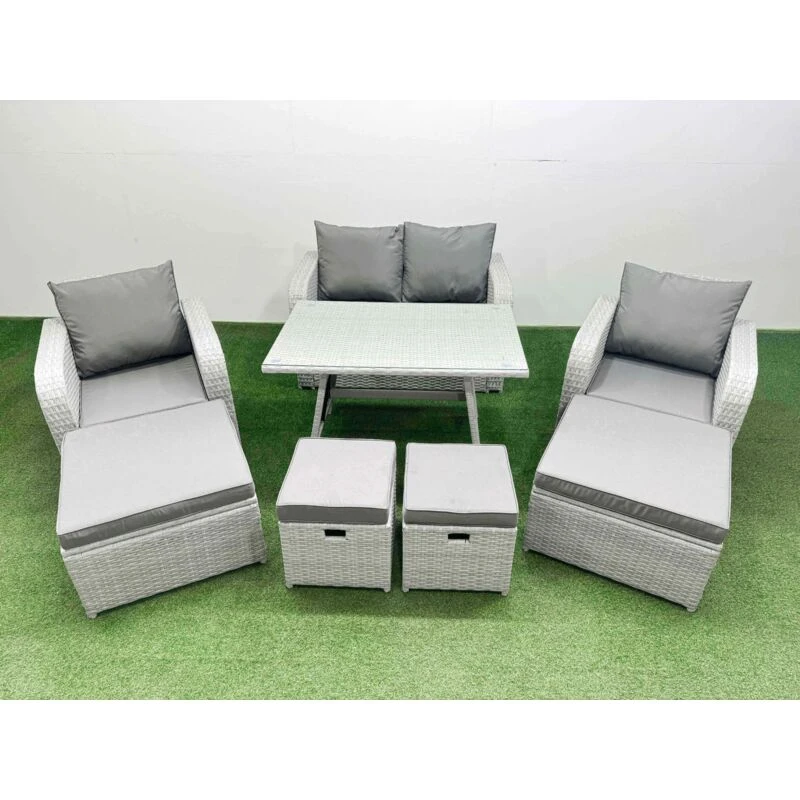 Image of Fimous 8-seater Patio Rectangular Table Sofa Set with 4 Stools Light Grey Light Grey Unisex