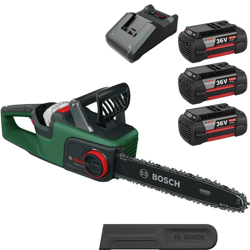 Image of Bosch ADVANCEDCHAIN 36V-35-40 36v Cordless Chainsaw 350mm 3 x 6ah Li-ion Battery Charger ADVANCEDCHAIN 36V-35-40