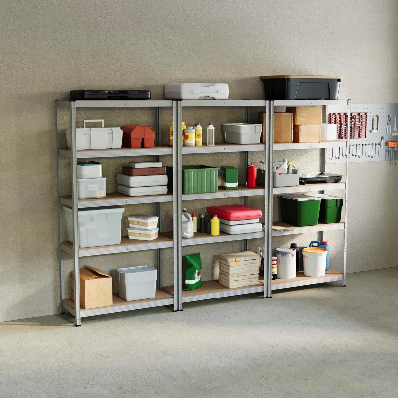Image of Lassic 5 Tier Heavy Duty Steel Garage Shelving - 3 Bay Galvanised unisex 5 Tier