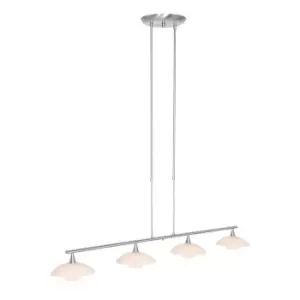 Image of Tallerken Straight Bar Pendant Ceiling Light Steel Brushed, Glass White Matt, Transparent Matt