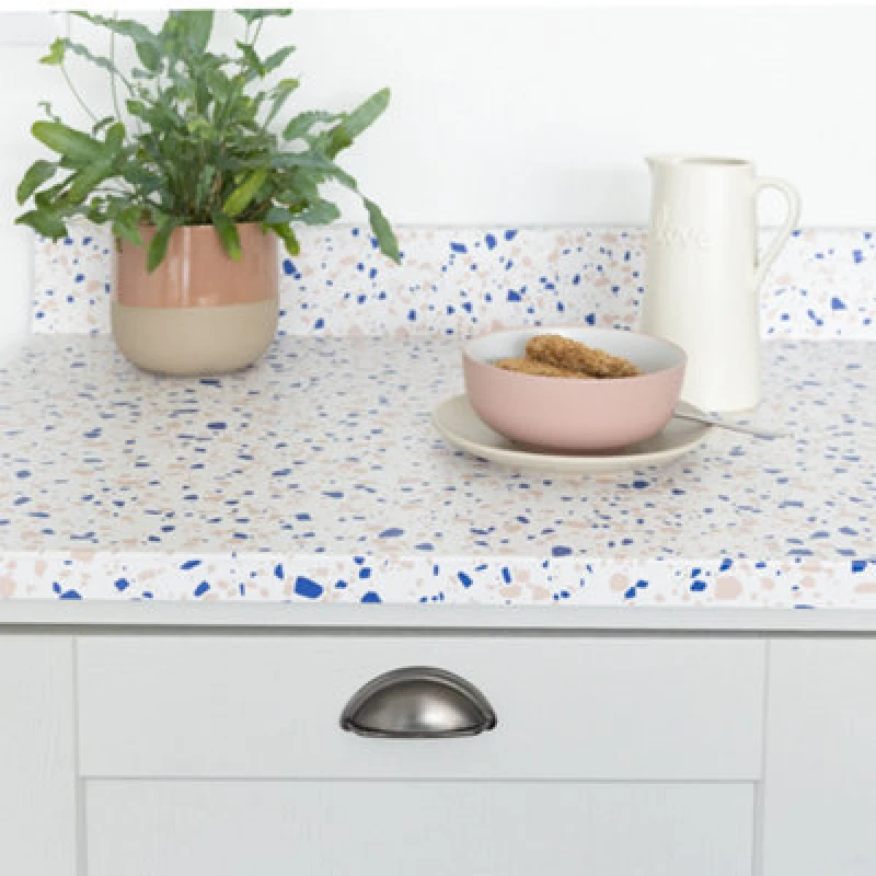 Image of D-C-Fix Terrazzo Blue Self Adhesive Vinyl Wrap Film For Kitchen Doors And Worktops 5M(L) 67.5Cm(W)