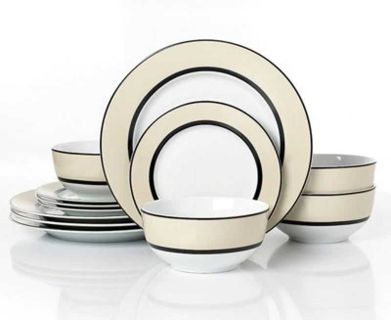 Image of Waterside 12Pc Thick Cream Band Plates 6325