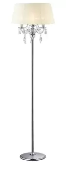 Olivia Floor Lamp with Ivory Cream Shade 3 Light Polished Chrome, Crystal