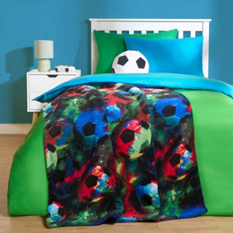Image of OHS OHS Football Throw Over Bed Blanket Supersoft Plush Sherpa Fleece in Black One Size Unisex 5027434214020