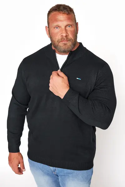 image of BadRhino Quarter Zip Knitted Jumper Black