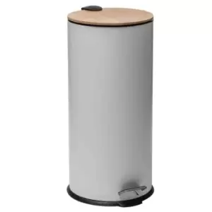 Image of 5Five Modern 30L Bin With Bamboo Pedal Lid - White