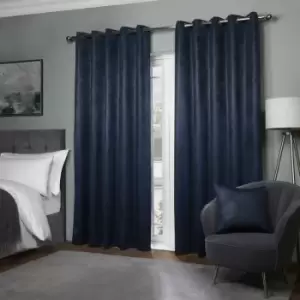 Image of Emma Barclay Ambiance Thermal Woven Blackout Lined Eyelet Curtains, Navy, 46 x 54 Inch