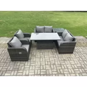 Image of Fimous 6 Seater Outdoor Dark Grey Rattan Lounge Complete Sofa Set with Adjustable Table and Side Table