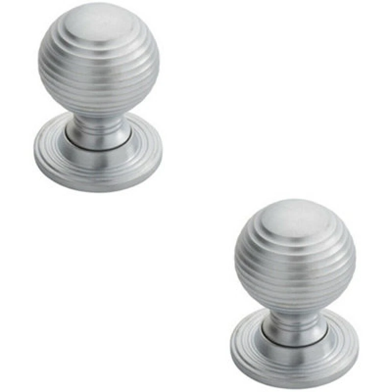 Image of Loops 2x Textured Reeded Ball Cupboard Door Knob 28mm Dia Satin Chrome Handle Multi unisex
