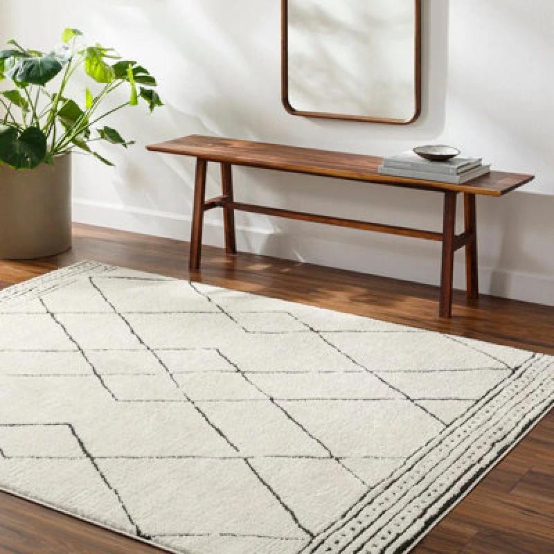 Image of Livabliss Berber Modern High Pile Ivory Black Hannah Area Rug 160 X 213cm - Easy Care, Non Shedding, Ideal For Living Room & Bedroom