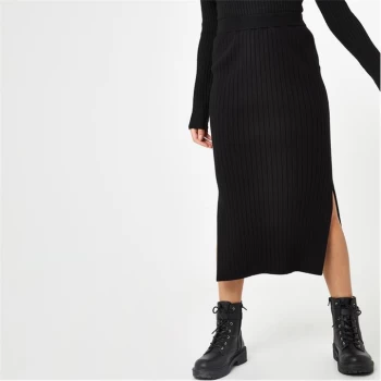 image of Jack Wills Ribbed Midi Skirt - Black