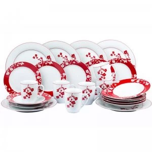 Image of The Waterside 24pc Red and White Cherry Blossom Dinner Set