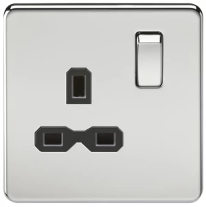 Image of KnightsBridge 1G DP 13A 230V Screwless Polished Chrome UK 3 Pin Switched Electrical Wall Socket - Black Insert