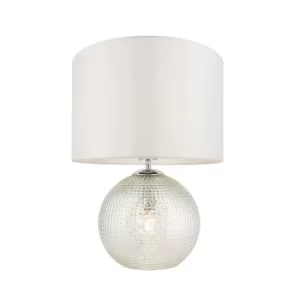 image of Knighton Modern Classic Twin Light Table Lamp Clear Ribbed Prism Base with White Fabric Shade