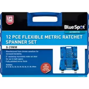 Image of 12 Piece Flexible Metric Ratchet Spanner Set (8-19MM) (With Case)