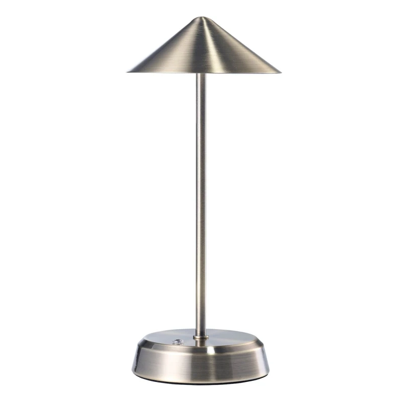 Image of Happy Homewares Tall Sleek Rechargeable Touch Dimmable IP44 Table Lamp with Metal Shade in Metallic Gold Metallic Gold Unisex