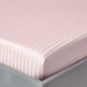 image of Pink Egyptian Cotton Satin Stripe Fitted Sheet 330 Thread Count, Single - Pink - Pink - Homescapes