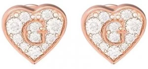 Image of Guess GShine Crystal Set Rose Gold PVD Heart Stud Earrings Jewellery
