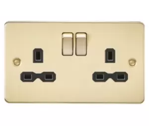 Image of KnightsBridge Flat plate 13A 2G DP switched socket - brushed brass with Black insert