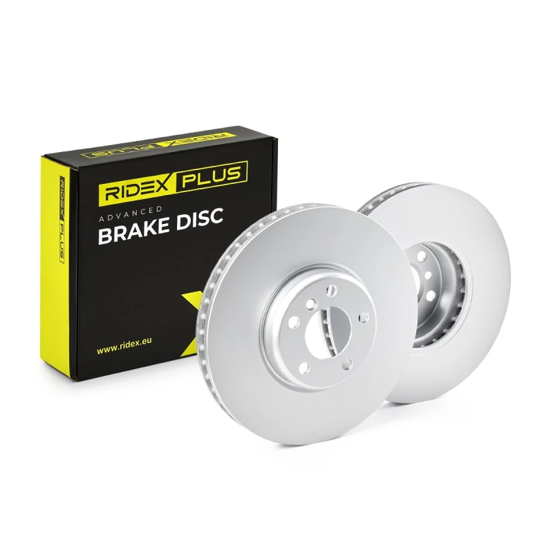 Image of RIDEX PLUS 82B0759P Brake disc Front Axle, Vented, Grey Cast Iron, Coated, High-carbon, with bolts/screws Grey Cast Iron Brake Disc (82)