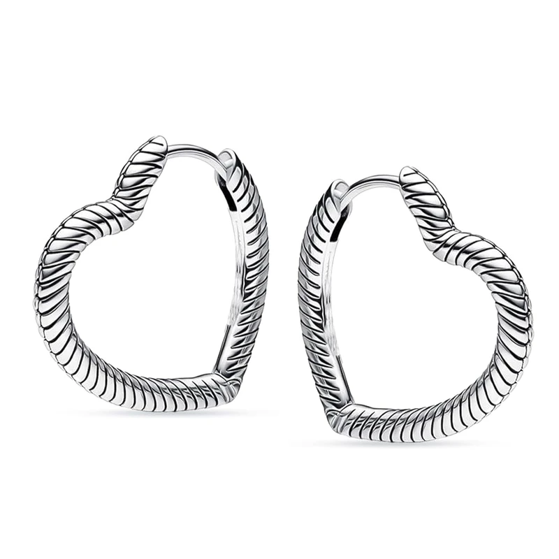 Image of Charming Sterling Silver White Heart Single Hoop Earring CR692-051-14