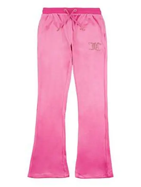 Image of Juicy Couture Girls Diamante Velour Bootcut Joggers - Fuchsia Purple, Dark Pink, Size Age: 14-15 Years, Women