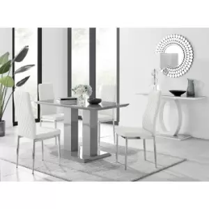 Image of Furniturebox UK - Furniturebox Imperia 4 High Gloss Grey Modern Dining Table And 4 White Milan Faux Leather Dining Chairs With Silver Legs Diamond