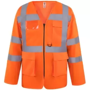 Image of Yoko Mens Executive Hi-Vis Long Sleeve Safety Waistcoat (Pack of 2) (2XL) (Hi Vis Orange)