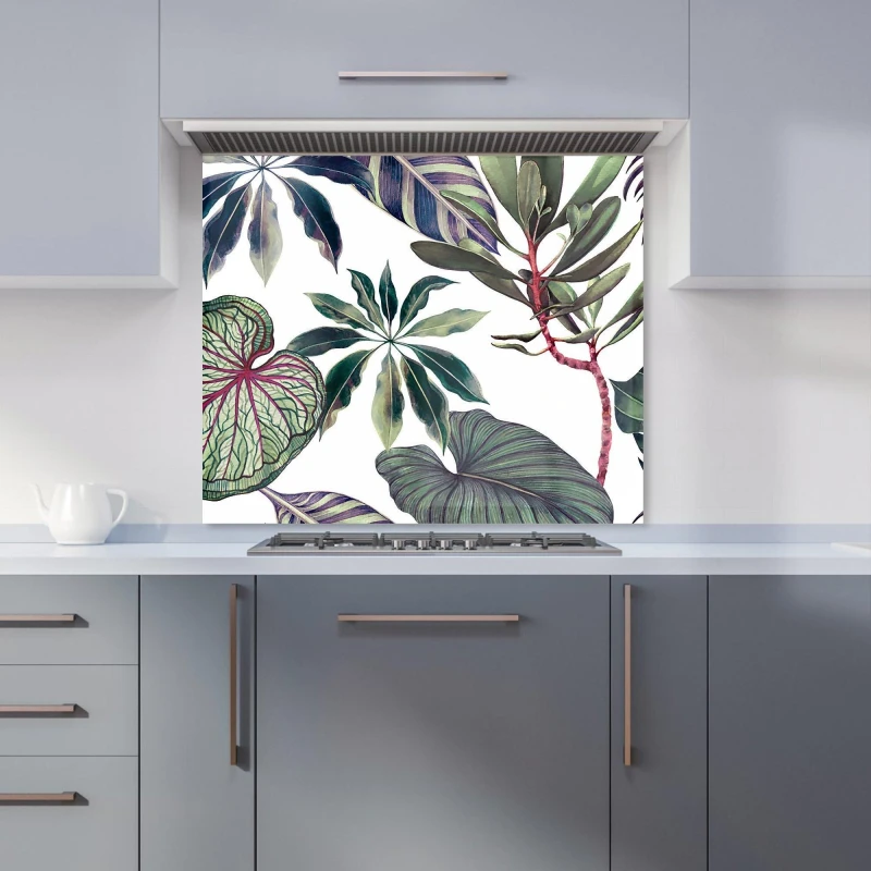 Image of Warren Reed - Designer Watercolor Tropical Leaf Kitchen Splashback in Green Size: 600mm x 750mm Green Unisex 600mm x 750mm