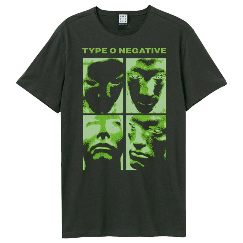 Image of Amplified Amplified Men Warped Faces Type O Negative T-Shirt in Charcoal Size: X-Small Charcoal XS Male 5063377026191