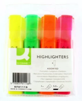 Image of Q Connect KF01116 Assorted Highlighter Pens Pack 4