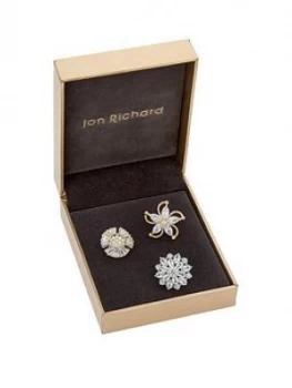 image of Jon Richard Jon Richard Three Pack Of Crystal Flower Brooches