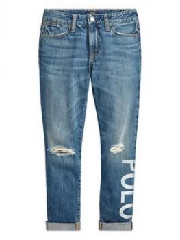 Image of Ralph Lauren Girls Polo Print Skinny Jeans - Blue