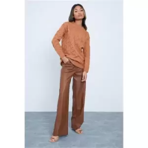 Image of I Saw It First Camel All Over Wide Cable Knitted Jumper - Brown