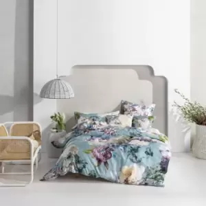 Image of Linen House Lena 100% Cotton Duvet Cover and Pillowcase Set Blue, Purple and White