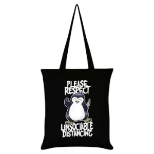 image of Psycho Penguin Please Respect Unsociable Distancing Tote Bag (One Size) (Black/White)