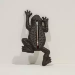 Image of Homescapes - Cast Iron Thermometer Frog - Brown - Brown - Brown