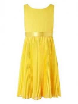 Monsoon Girls Keita Pleat Dress - Yellow, Size 5 Years, Women