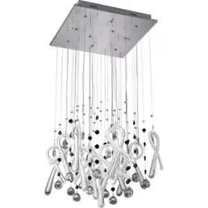 Image of Class Pendant Square 10 Light G4 Polished Chrome/White Glass/Crystal, NOT LED/CFL Compatible