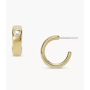 Image of Fossil Womens Sutton Valentine Heart Gold-Tone Stainless Steel Hoop Earrings - Gold