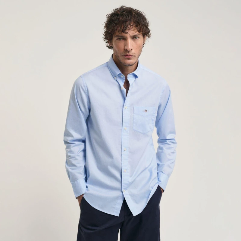 Image of Gant Regular Poplin A.Shield Shirt - Blue Blue S