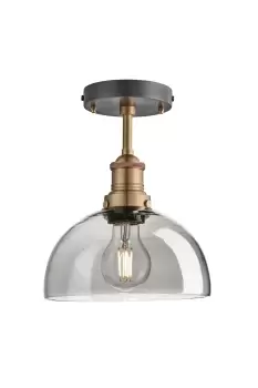 Image of Brooklyn Tinted Glass Dome Flush Mount, 8 Inch, Smoke Grey, Brass holder