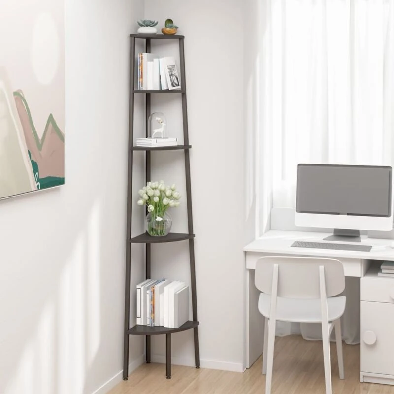 Image of Vidaxl 5-tier Corner Shelf Black 45.5X31.5X180 Cm, Black 336396