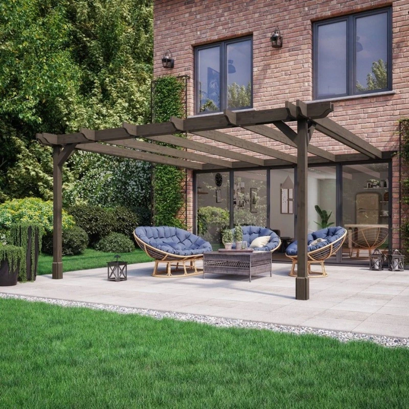 Image of Rutland County Garden Furniture Ltd Wall Mounted Double Premium Pergola, Wood, L180 x W180 x H270cm, Brown Brown Unisex