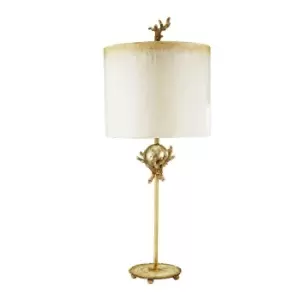 Image of Table Lamp Putty Patina Base & Stem Silver Leaf Orb Silver Shade LED E27 60W