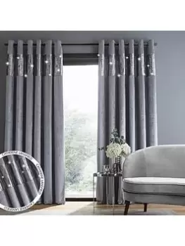 Image of Catherine Lansfield Crushed Velvet Glamour Sequin Fully Lined Eyelet Curtains 66X90