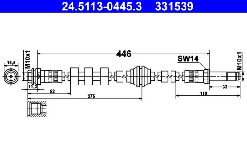 Image of ATE 24.5113-0445.3 Brake Hose Brake Hose (83)