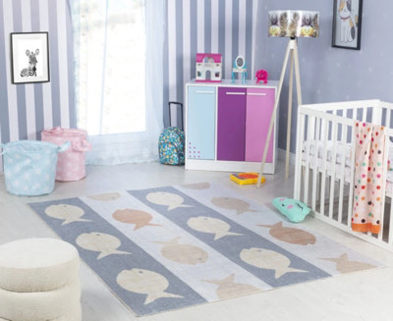 Image of Livabliss Kids Machine Washable Beige/grey/orange Bedroom Aquafiesta Area Rug 160 X 213cm - Easy Care, Soft & Safe Rug For Kids Spaces